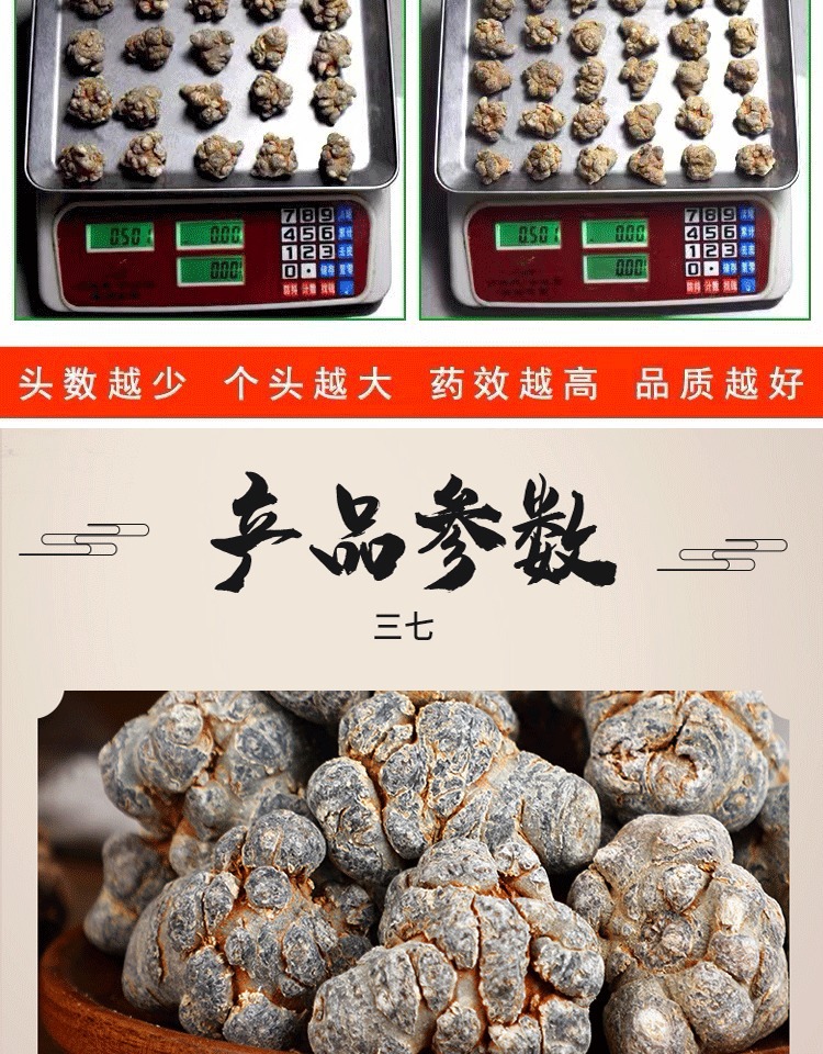 San Qi Notoginseng Root Tian Qi 20 Head Grade Dried Wenshan Panax Notoginseng 250g key features