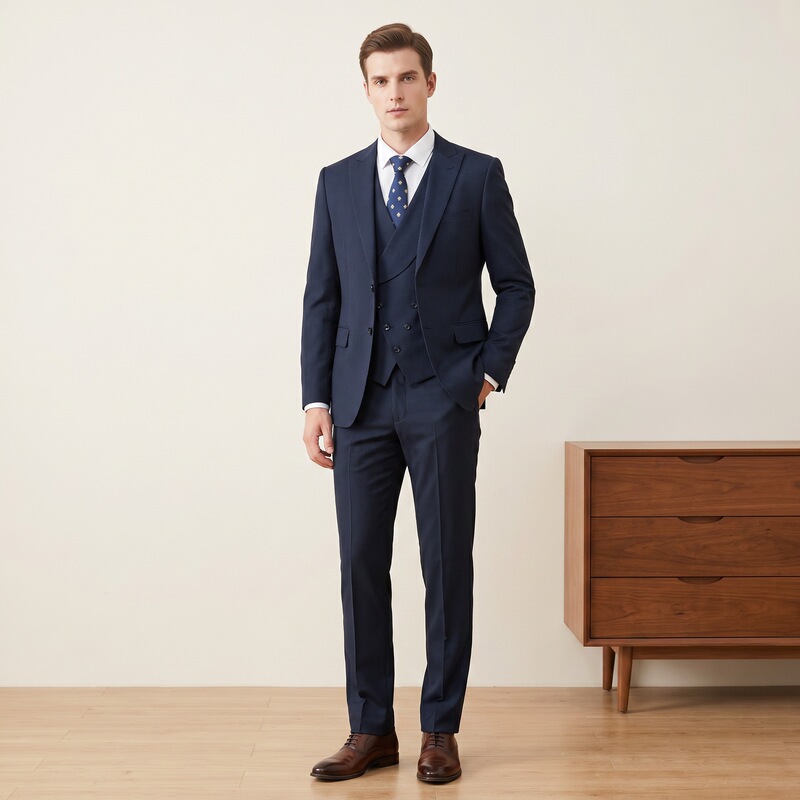 Navy Blue Fine Striped Suit Set, Premium Men's Business Formal Wear, Men's Striped Suit for Export