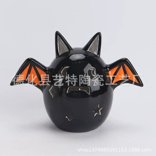 万圣节led陶瓷蝙蝠桌灯 幽灵节日摆件 出口礼品 白云土鬼节装饰品