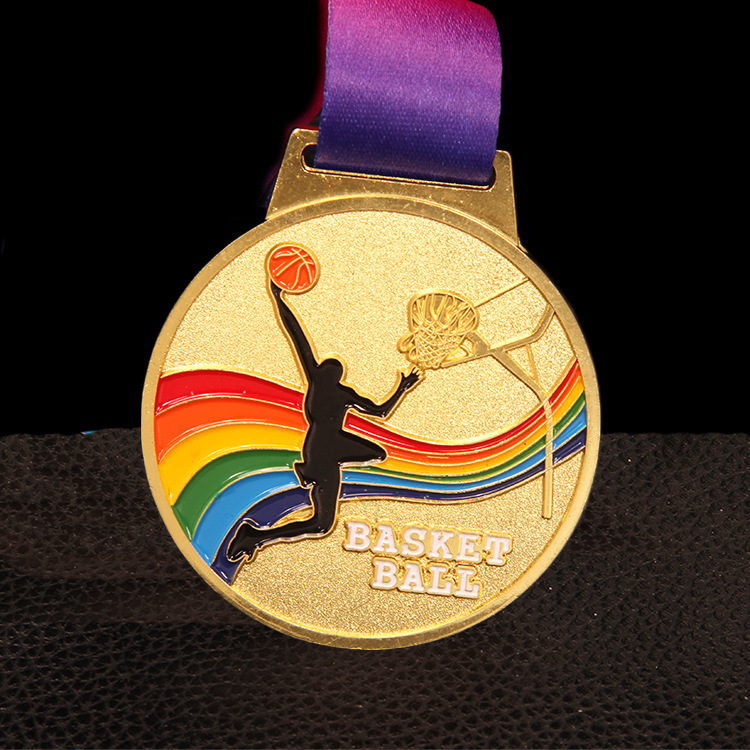 Medallas deportivas universales arcoíris al por mayor, medallas para maratón, voleibol, fútbol, medallas colgantes, medallas de bronce metálico, chapadas en oro.