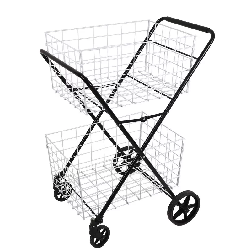 便携手拉铁框车喷漆铁篮老人四轮超市家用购物车买菜推车