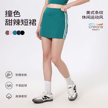 撞色高腰跑步运动短裙女假两件防走光羽毛球网球裙健身裤瑜伽裙