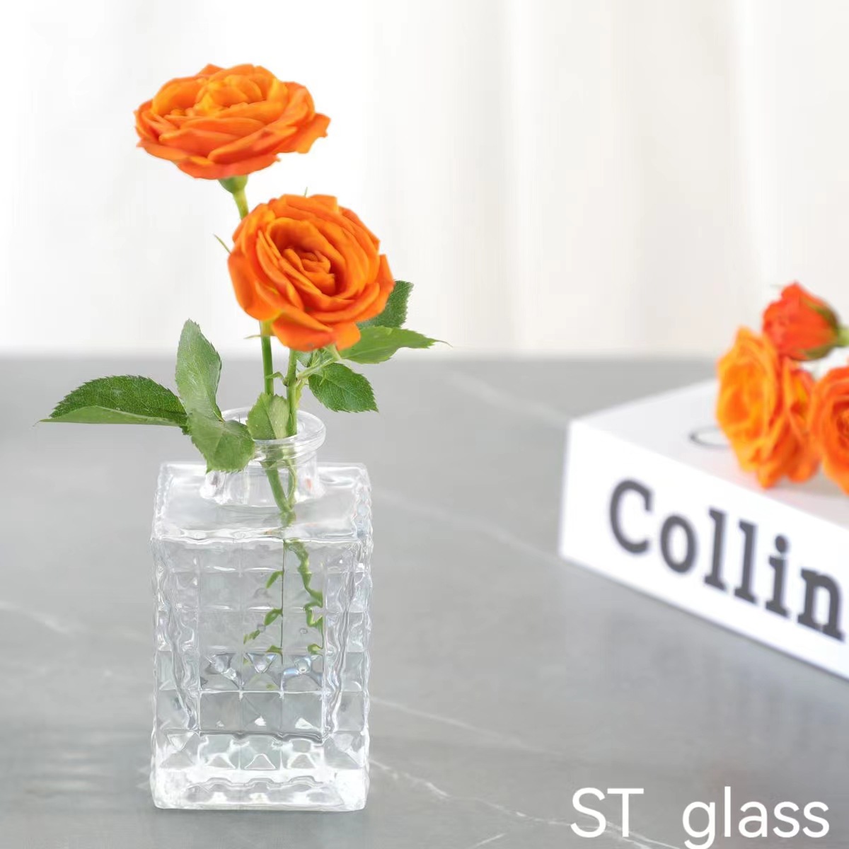 Fresh and Simple Small Mouth Glass Vase, Flower Vase for Fresh Flowers, Dried Flowers, Water-Growing Plants, Home and Office Decor, Ornament