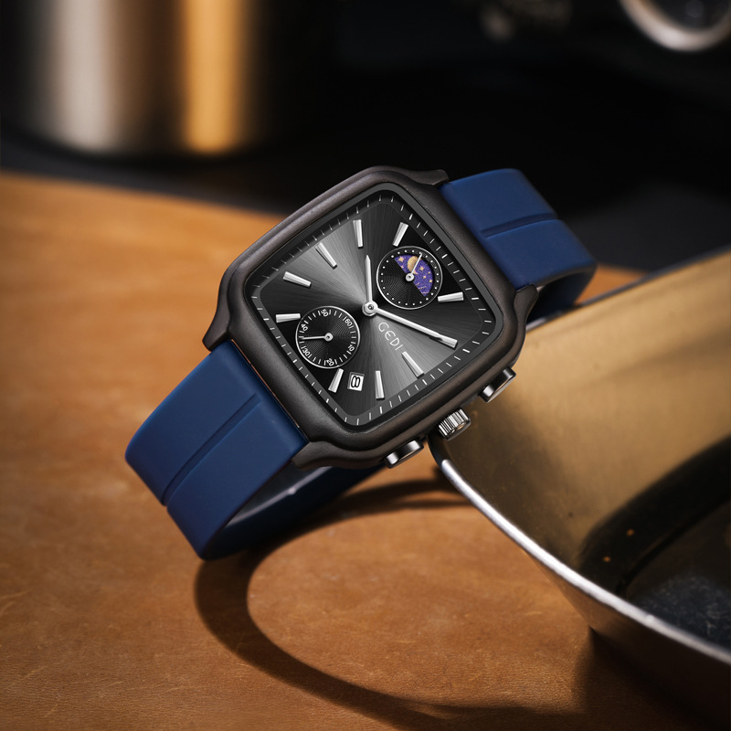 Goldie Magnetic Buckle Silicone Watch Men's Small Three-pin Business Watch Sports Waterproof Calendar Moon Phase Advanced Sense Watch