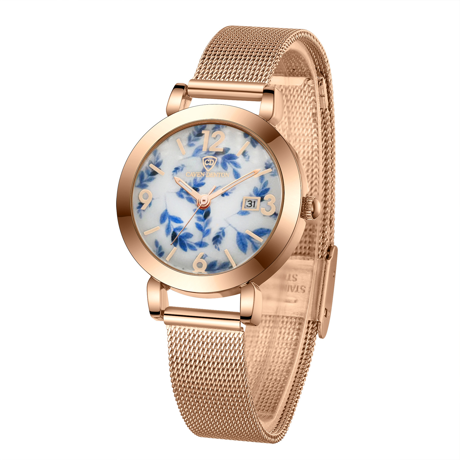 Reloj retro estilo chino azul y blanco de porcelana reloj de correa de malla reloj de moda de mujer reloj de cuarzo de una pieza de entrega
