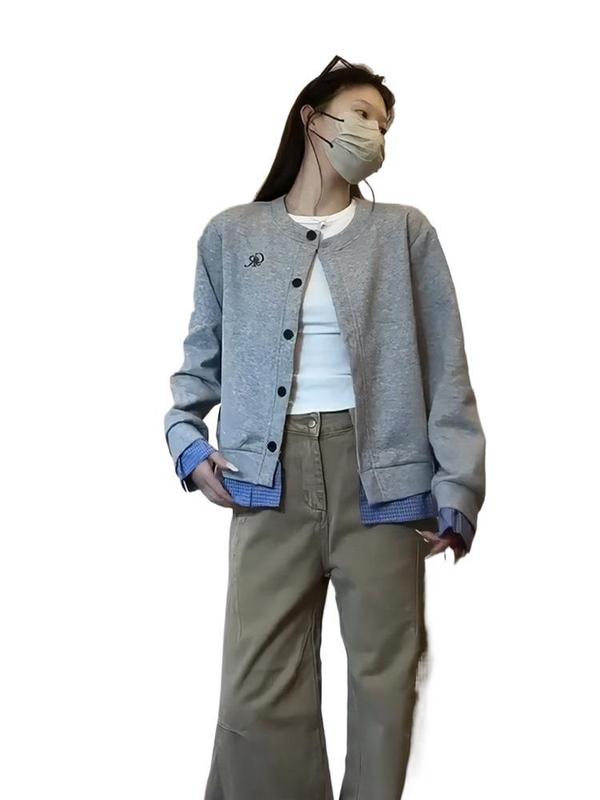 大码胖mm假两件格子开衫卫衣外套女秋装设计感休闲风长袖圆领上衣|undefined