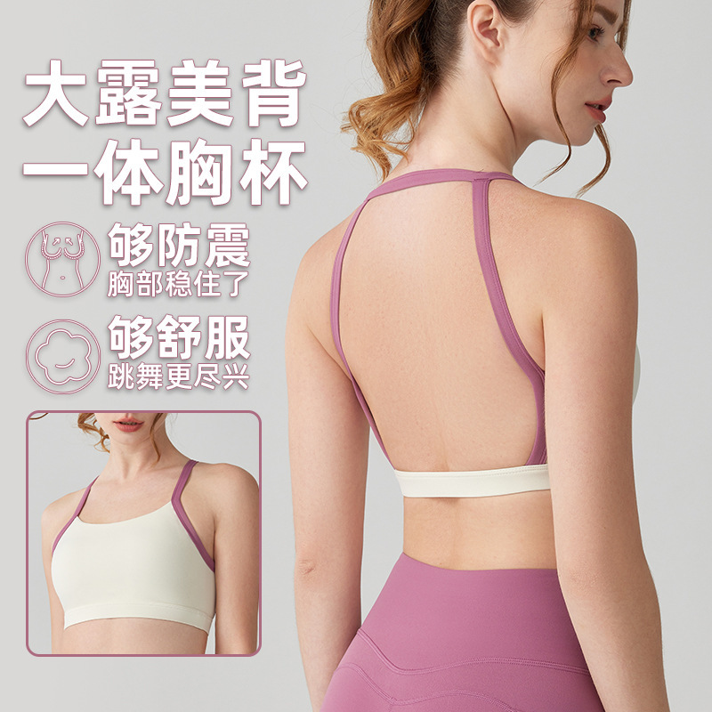 Color-Blocked Sports Bra for Women, Shock-Proof Running, Pilates Training, Fixed Cup, Yoga Wear Vest, Fitness Outer Wear Bra