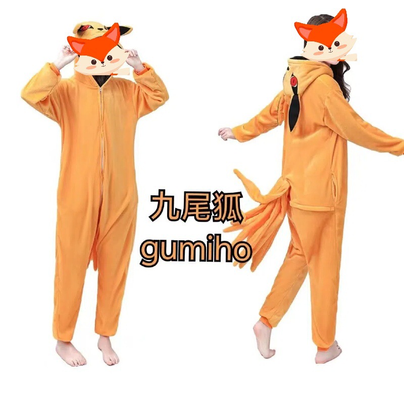Cross-Border New Nine-Tailed Fox Pink Doll Parent-Child Matching Cartoon Onesie Flannel Pajamas Halloween Parent-Child Outfit