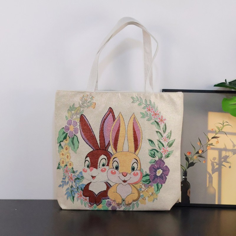ゴールデンワイヤーかわいい新しい刺繍ショルダーバッグ仕事用両面キャンバスバッグ耐久性のあるキャンバスバッグウサギのポータブルバッグ送料無料|undefined