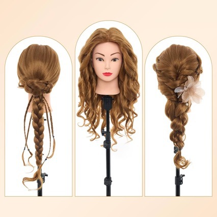 Hairdresser práctica de cabeza de modelo de cabello semirreal cabeza de cabeza de muñeca cabeza de enseñanza de cabeza de cabello de trenzado modelo de cabello de placa de calentamiento