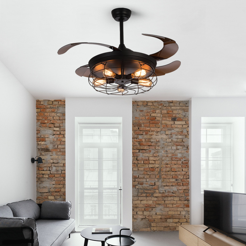 Industrial-style ceiling fan lamp, restaurant lighting, American retro loft, atmospheric living room, clothing store, cafe with ceiling fan light
