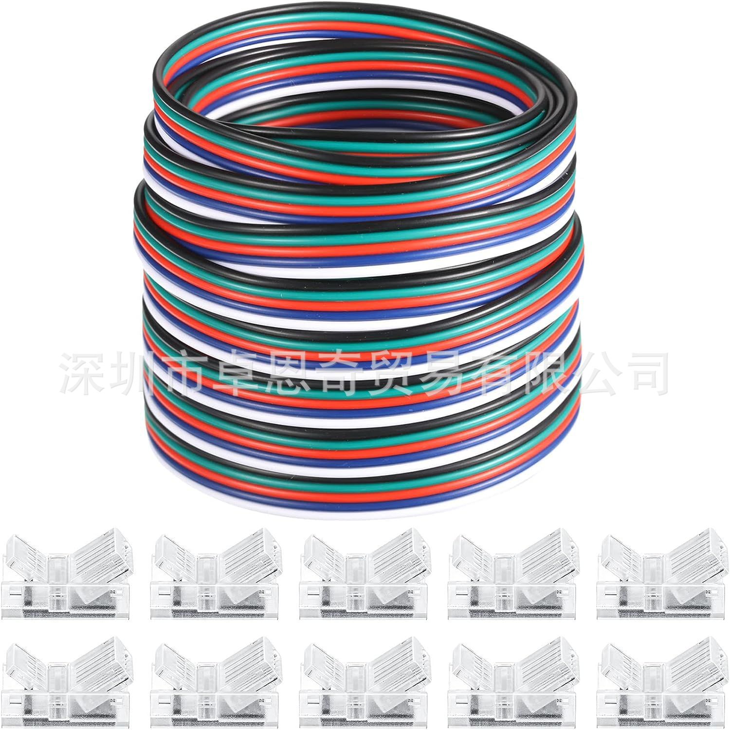 5Pin 板对线透明水晶免焊卡扣RGBWW灯条10mm 12mm连接器五芯并线