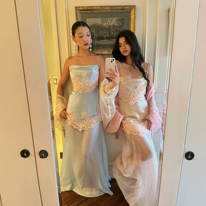 2026 New Lace Strap Evening Dress for Women, French Elegant Long Dress Set, High-end Party Gown