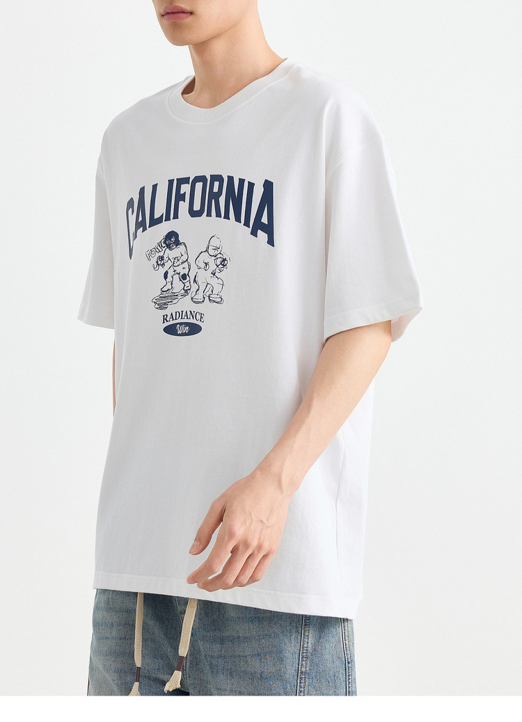 Áo thun nam cotton nguyên chất cổ tròn tay ngắn in họa tiết — Trắng (lớn hơn một thước) chi tiết 19