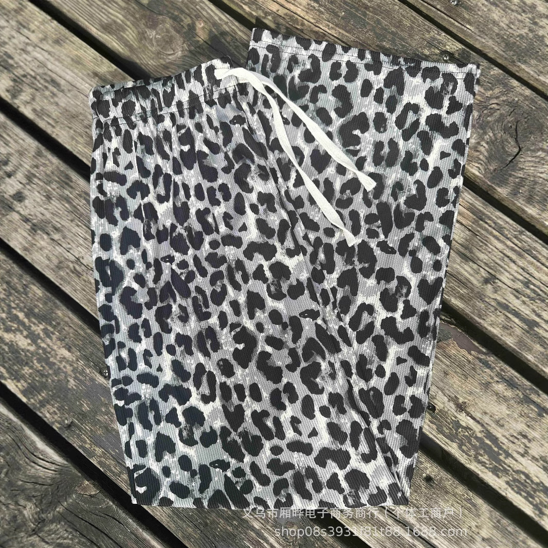 Pantalones de seda de hielo con estampado de leopardo marrón retro americano para mujer verano 2024 nuevos pantalones de pierna ancha rectos sueltos image 2