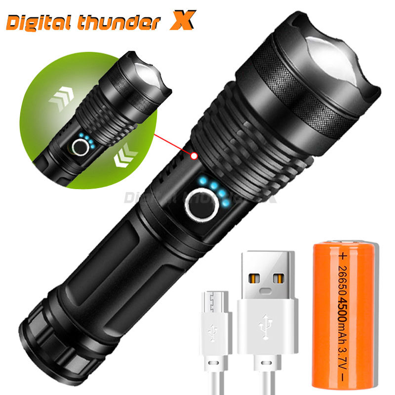 Carga USB transfronteriza P50 zoom telescópico impermeable linterna de luz fuerte de aleación de aluminio pantalla de potencia al por mayor