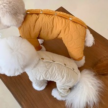 日韩简约风秋冬季狗狗加厚绗棉开衫四脚棉衣猫咪保暖泰迪宠物衣服