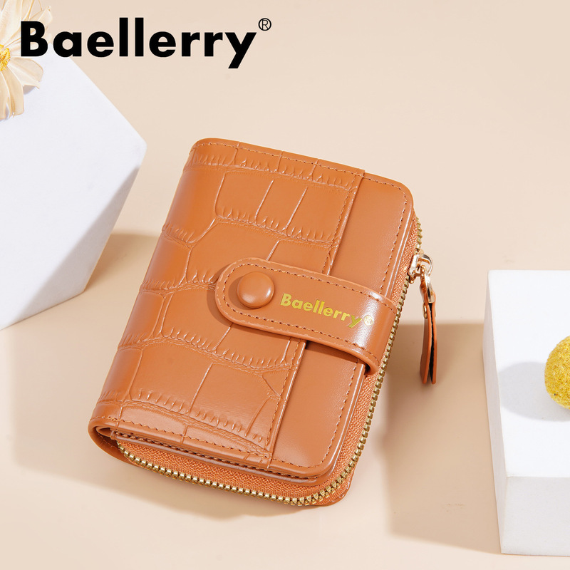 Baellerry New Women's Short Wallet, Fashionable Multi-Card Slot Zipper Coin Purse, Niche Stone Pattern Card Holder