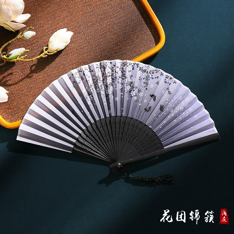 Ventilador plegable de verano, estilo chino, Hanfu, cheongsam, baile para niños, ventilador de estilo antiguo, ventilador de bambú plegable portátil