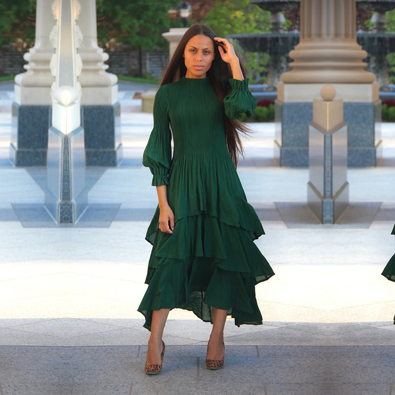 2024 early spring Lotus Edge lantern sleeve pleated skirt dignified elegant royal sister style pleated long dress women 2024 early spring Lotus Edge lantern sleeve pleated skirt dignified elegant royal sister style pleated long dress women