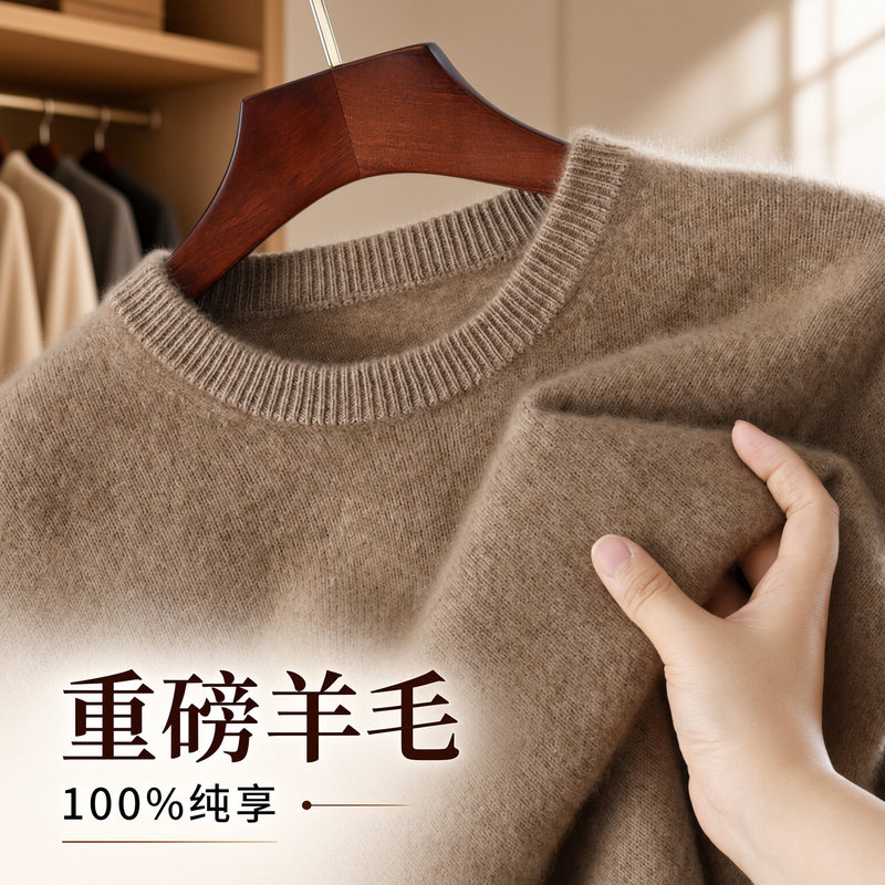 100% Wool Men's Round Neck Woolen Knitwear Youth Thickeneded Loose Casual Long-Sleeved Knitwear Bottoming Knitwear Top 100% Wool Men's Round Neck Woolen Knitwear Youth Thickeneded Loose Casual Long-Sleeved Knitwear Bottoming Knitwear Top