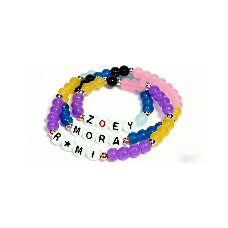 Cross-Border Hot Selling Women's Friendship Bracelet Glass Beaded Acrylic Letter Elastic Friendship Rainbow Rice Bead Bracelet