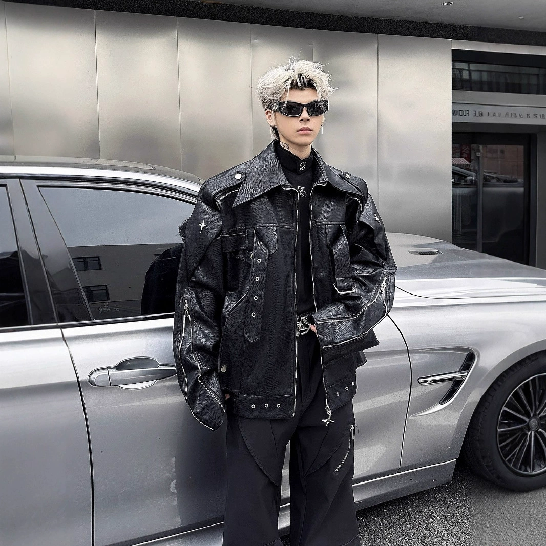 Американская нишевая деконструированная куртка из искусственной кожи, мужская осенняя модная брендовая свободная дизайнерская красивая мотоциклетная куртка, куртка