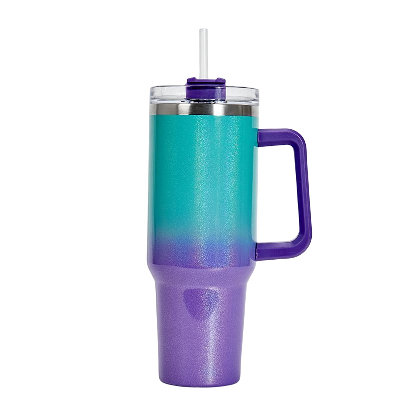 Arco Iris pintura 40oz taza de coche 304 Acero inoxidable paja helado taza coche gran capacidad mango ventosa al por mayor