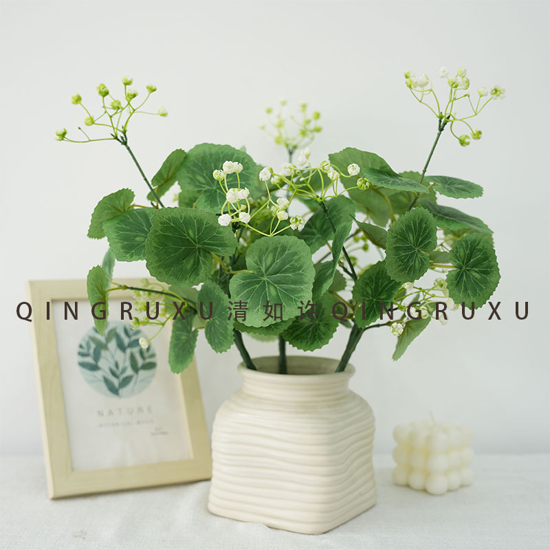 仿真绿植小荷叶把束铜钱草盆栽尤加利假花客厅摆件餐桌花居装饰品