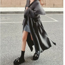 秋冬新款欧洲站跨境宽松慵懒毛衣外套女装时尚中长款针织开衫上衣