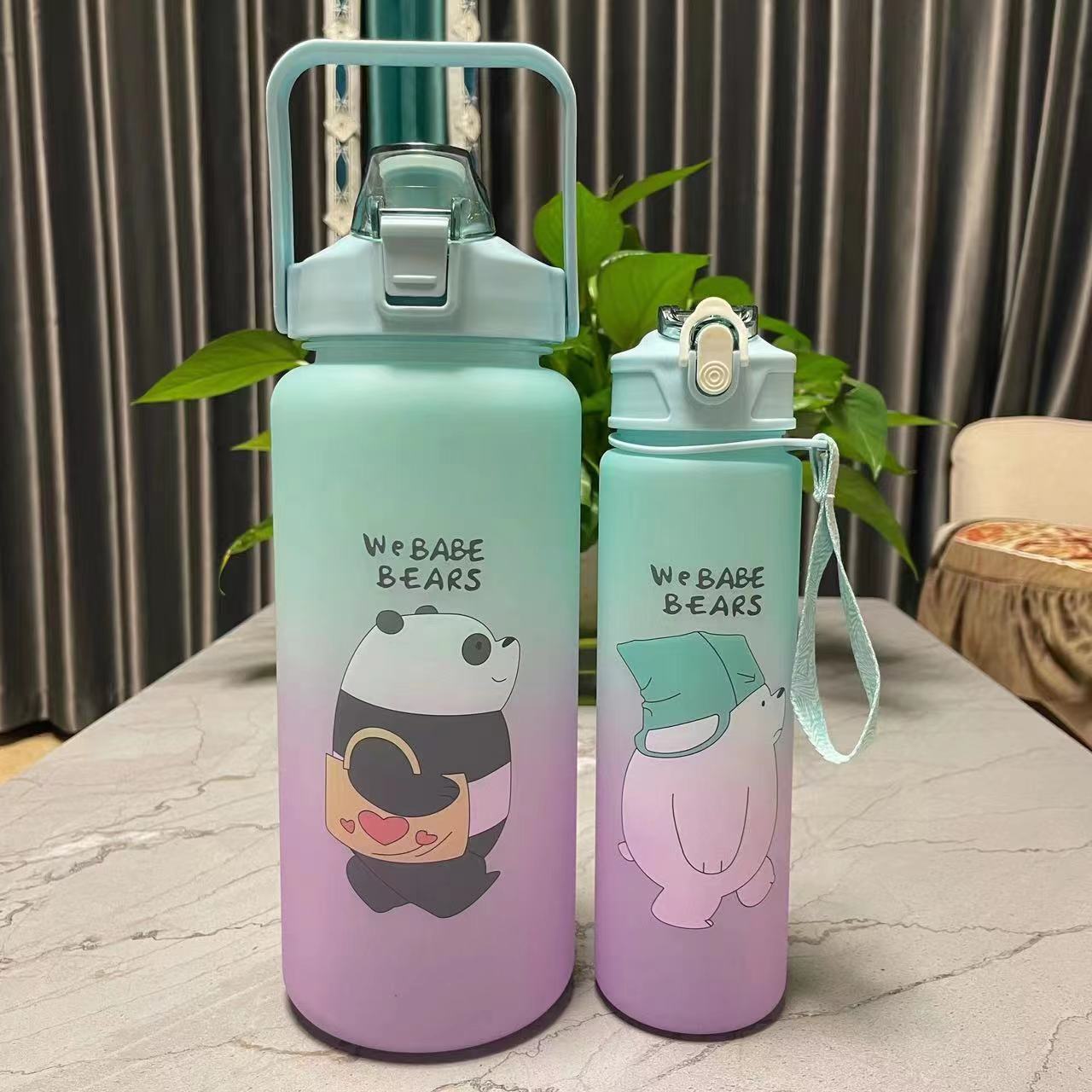 Taza de agua de gran capacidad de plástico esmerilado de dibujos animados espacio taza tamaño traje gradiente color taza conjunto transfronterizo deportes olla portátil