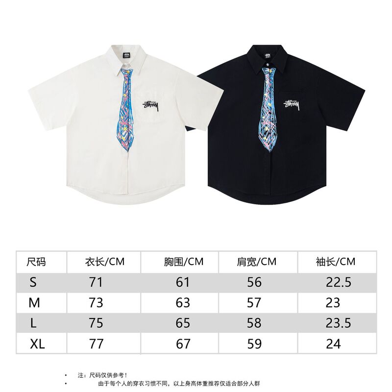 Stu Stussy Floral Crayon Hand-Painted Tie Shirt with Logo Pocket Embroidery, Unisex, Fun College Style Stu Stussy Floral Crayon Hand-Painted Tie Shirt with Logo Pocket Embroidery, Unisex, Fun College Style