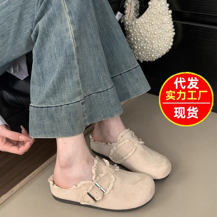 Женские летние мюли Мэри Джейн с кружевными краями, мягкой подошвой, элитного дизайна, для улицы, новинка 2025 года, ретро-стиль.