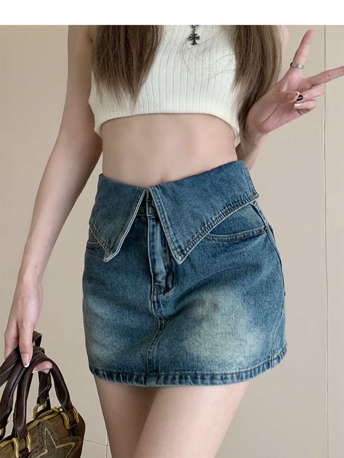 Retro Style High Waisted Denim Skirt plus Size A-Line Silhouette Women's Summer Bottoms Flattering for Petite Figures_ecoleips.com