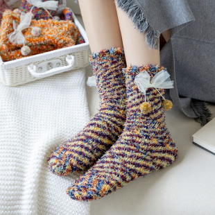 Autumn and Winter Thick Socks Children's Coral Fleece Antibacterial Warm Floor Socks Cute Bow Half Velvet Sleep Socks