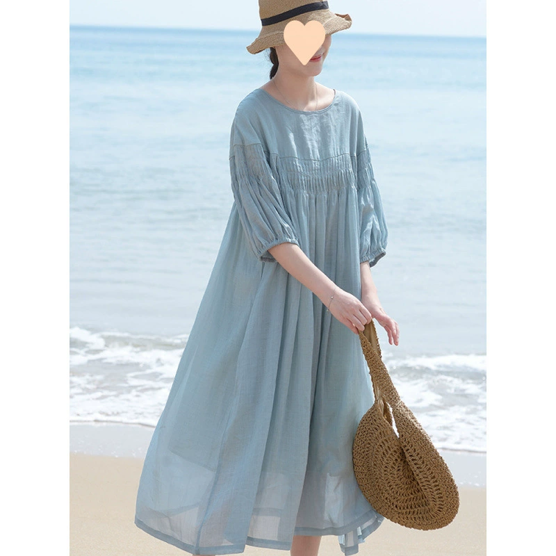 Qibai 2025, весеннее новое высококачественное платье, женское свободное утягивающее элегантное литературное праздничное длинное элегантное платье