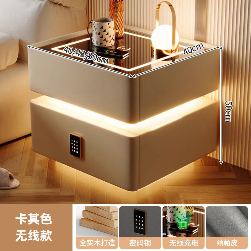 Mesita de noche inteligente, lujo ligero, alta calidad, madera maciza con luz 2024, nuevo dormitorio con cerradura, pequeño gabinete, simple y moderno