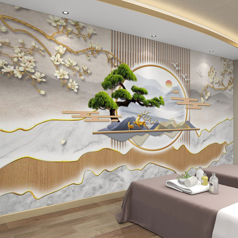 墙纸3d立体中式格栅墙布背景墙壁纸客厅装饰壁布店铺装修壁画|undefined