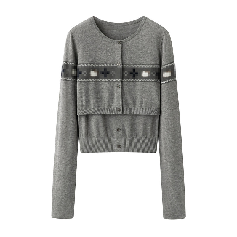 In Stock 2026 Autumn Women's New Cartoon Jacquard Two-Piece Set Camisole Knit Cardigan Rk72801128