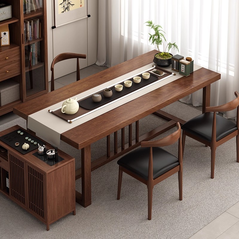 Nueva mesa de té de estilo chino combinación de mesa de té de tabla grande de balcón doméstico mesa de té de oficina simple pierna de madera sólida mesa de té