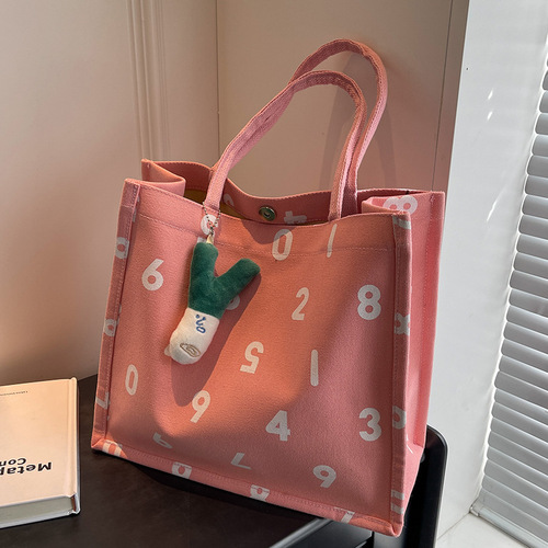 Student portable canvas commuter tote bag  fashionable casual mommy bag female ins versatile shoulder school bag