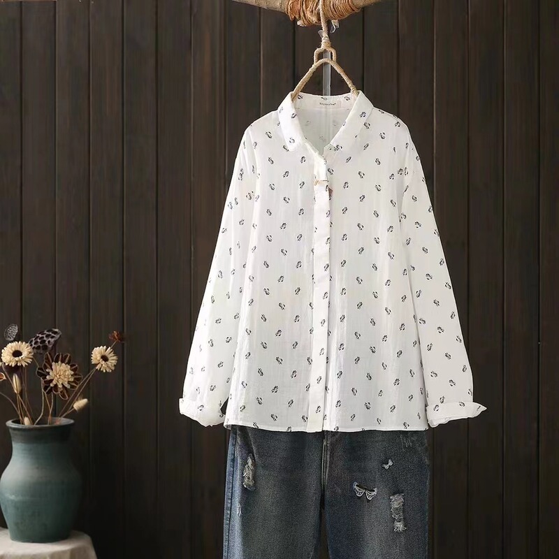 Spring New Double Yarn Shirt New Printed Loose Casual Women's Cardigan Shirt Long Sleeve Top Spring New Double Yarn Shirt New Printed Loose Casual Women's Cardigan Shirt Long Sleeve Top