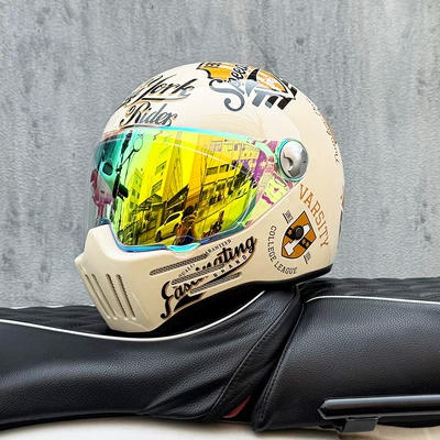 Motosiklet kaskı (dəbilqə) 3C Certified Retro Motorcycle Helmet for - milky-whitecruise-with-colorful-gold-and-purple-night-vision-available-transparent-mirror-delivered-m