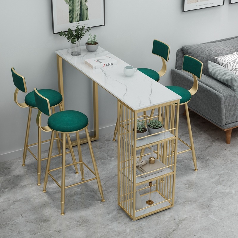 Marble Bar Table for Home Use, Living Room Partition Cabinet, Long High-Legged Table and Chair Set, Balcony Window-Side Integrated Light Luxury Design