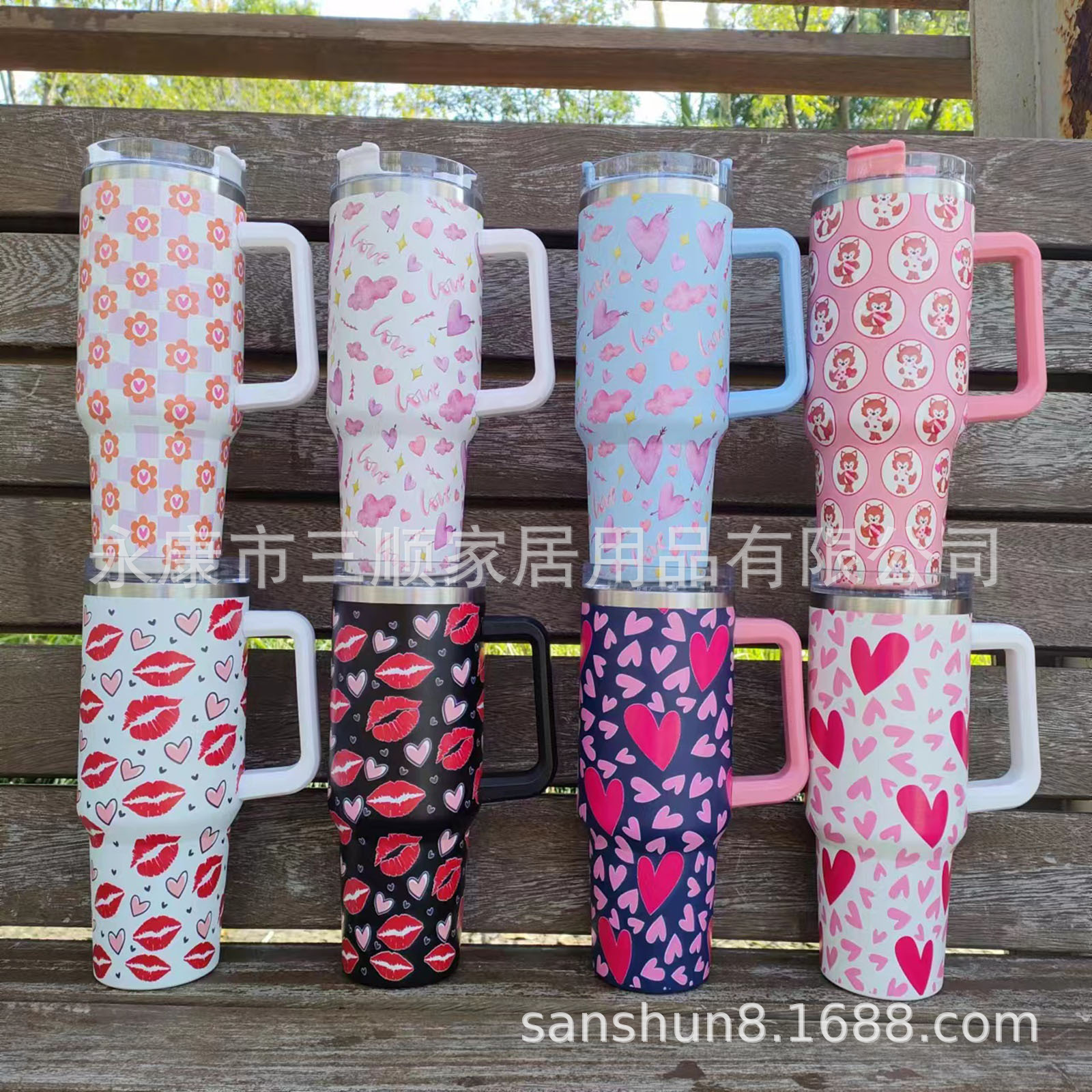 Nueva doble capa de vacío de acero inoxidable de gran capacidad de 40oz Día de San Valentín hombres y mujeres pareja taza de vacío mango taza de coche