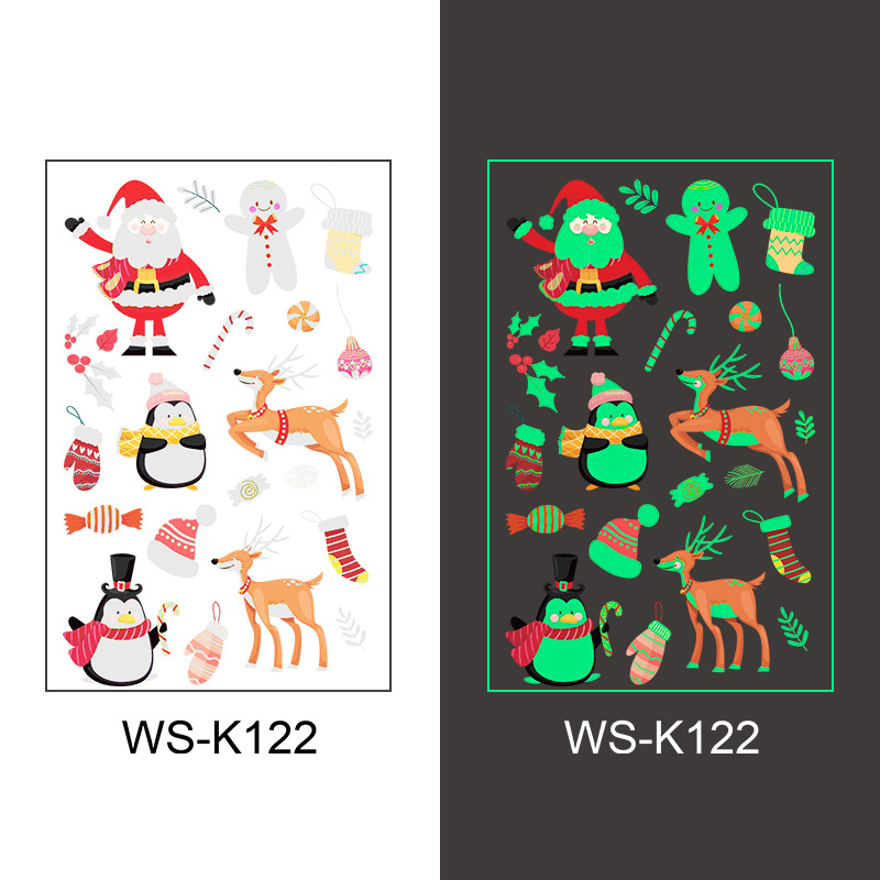 Nuevo punto venta caliente luminoso Navidad pegatinas de tatuaje vacaciones fiesta ventana vidrio regalo de Navidad pegatinas decorativas