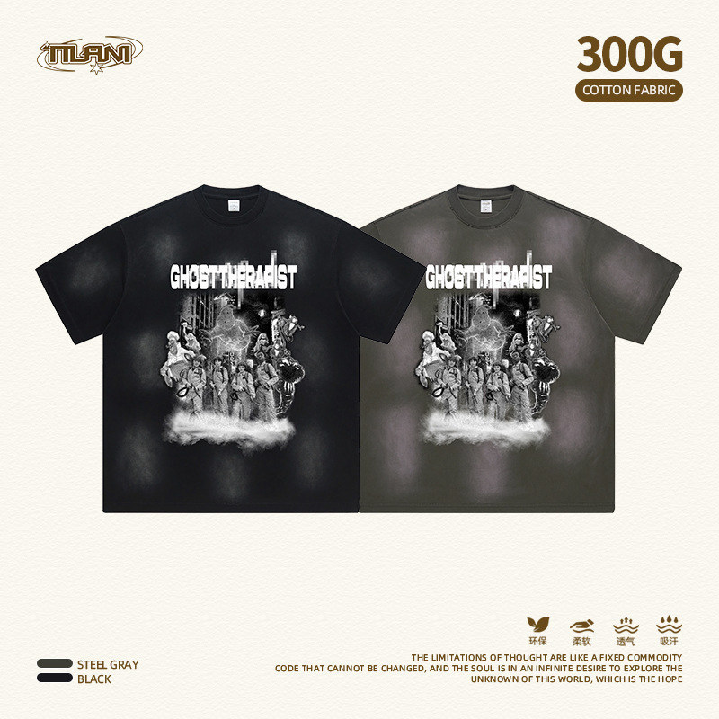 Tilani Men's "Ghost Therapist" Original Spray Horse 300g Heavy Weight Cotton Short Sleeve T-Shirt for Men