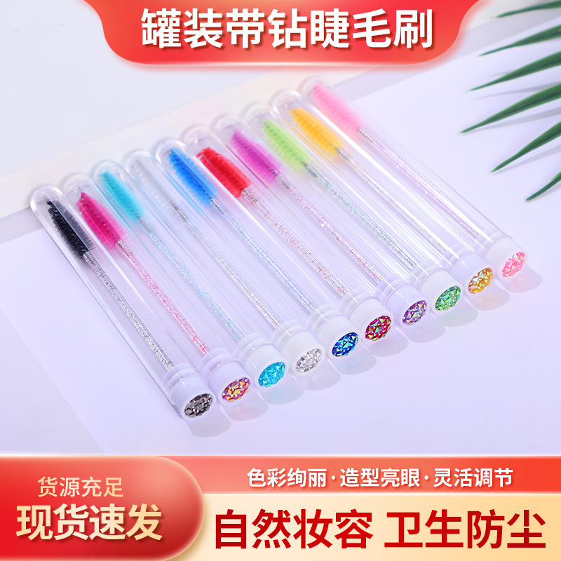 Tube-Packed Eyelash Brush with Diamond, Disposable Crystal Eyelash Brush, Portable Makeup Brush with Diamond Tube-Packed Eyelash Comb and Eyebrow Brush