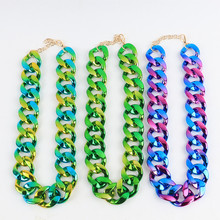 亚马逊跨境新款简约CCB渐变色项链嘻哈朋克夜店风蹦迪男女情侣链