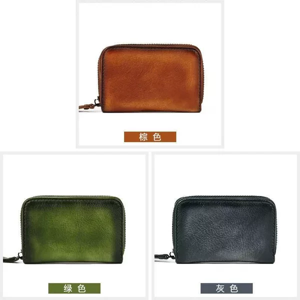 In-stock vintage-style first-layer cowhide accordion card holder, large capacity, multiple card slots, genuine leather card holder for women and men's ID cards